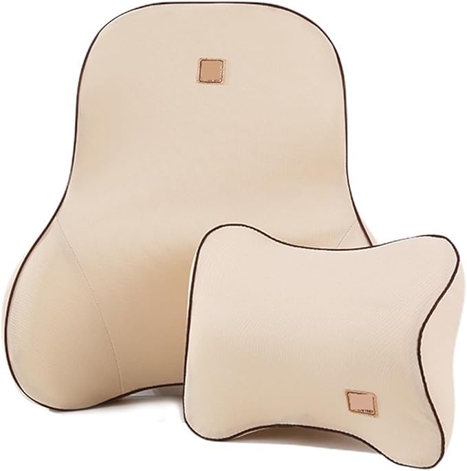 Car Driver Pillow Lumbar Support Back Cushion Fit for Seat Neck Pillow Washable Pillow Cushion(1pcs Beige Neck)