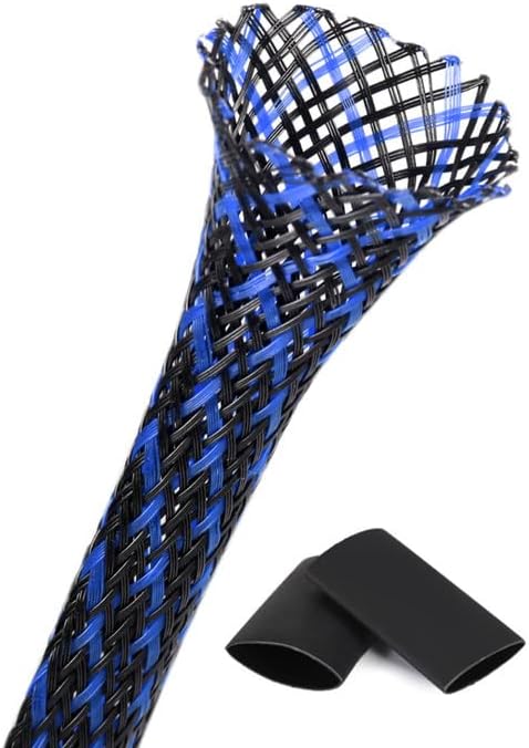 25ft - 1 Inch Cable Management Sleeve Protector,Wire Loom PET Expandable Wire Sleeving for Office TV Computer Home Theater Engine Bay Cord Organizer,Protect Cables from Pet Cat Dog Chewing,BlackBlue