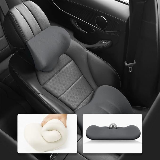 Car Memory Foam Pillow for Honda Civic Coupe/Sedan 2016 2017 2018 2019 2020 2021,Neck and Back Support Car Seat Kit Long Drive Essential Neck Pillow Lumbar Support Cushion,Black