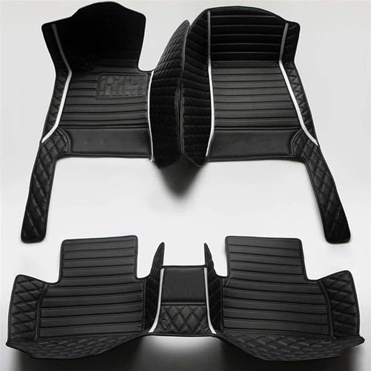 Custom Making Car Floor Mats Compatible for 2000-2025 All Mode Sedan SUV Sports Car Full Coverage Cute Pads Protection Non-Slip Leather Floor Liners (Black and White bar)