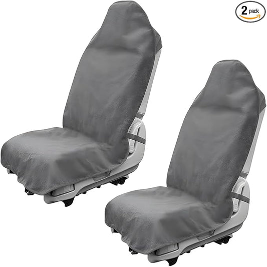 2PCS Car Towel Seat Cover, Waterproof Sweating Non-Slip Premium Soft Towel Carseat Protector, Universal Machine Washable Car Truck SUV Front Seat Cover for Gym Workout Beach Hiking (Gray)