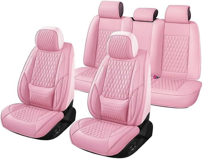 Car Seat Covers Full Set Custom Fit for Ford Focus 2000-2018 - Premium Faux Leather with Lumbar Support | Breathable, Waterproof, Anti-Slip, Durable (Pink,Full Set)