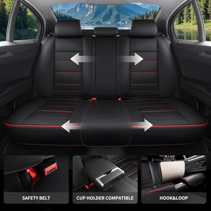 Car Seat Covers Full Set Custom Fit for Chevy Cruze 2011-2019-Luxury Leather with Lumbar Support, Breathable, Waterproof, Anti-Slip, Durable, Easy to Install (Black&Red,Full Set)