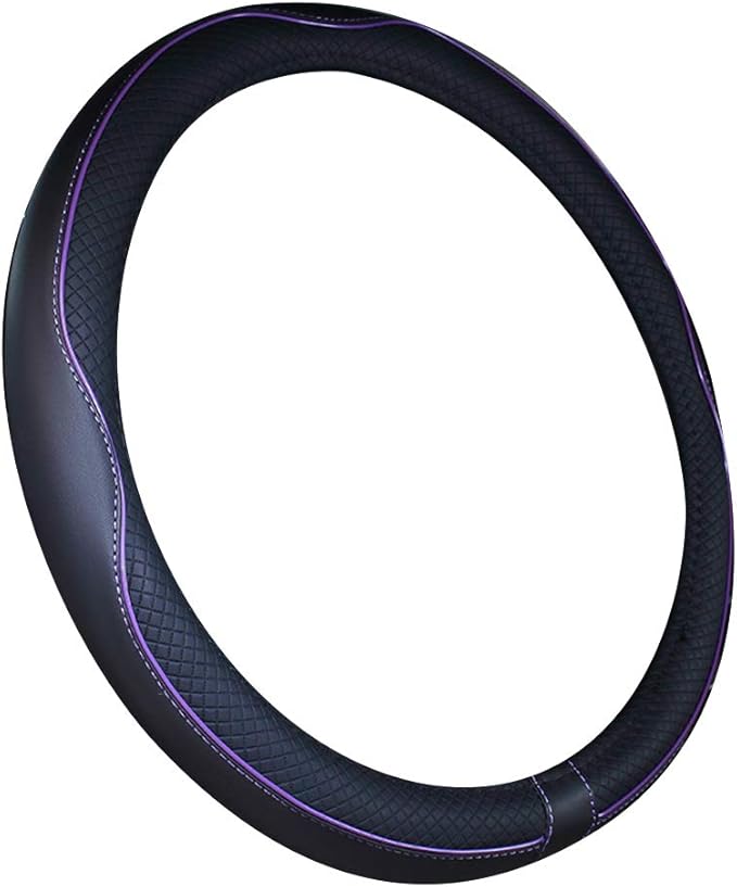 Mayco Bell Small Size Steering Wheel Cover Anti-Slip,Safety,Soft,Breathable,Durable,Full Surround,Comfortable Grip Microfiber Leather (14-14.25 inch, Black Purple)