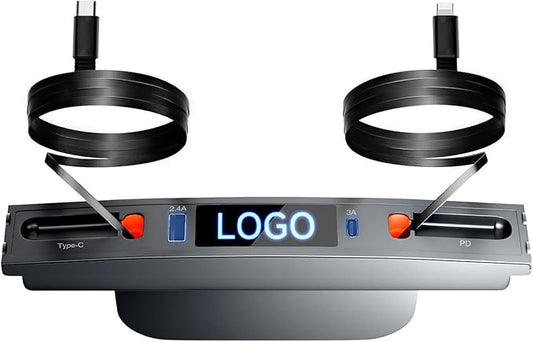 Qoope USB Hub for Tesla Model 3 Model Y Accessories 2024 2023 2022 2021 Car USB Charger Multi Port with Fast Charger Retractable Cable Docking Station (Not Fit Model 3 2024)
