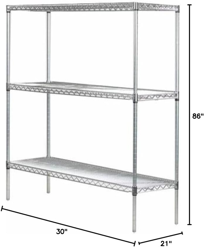 Omega 21" Deep x 30" Wide x 86" High 3 Tier Chrome Starter Shelving Unit