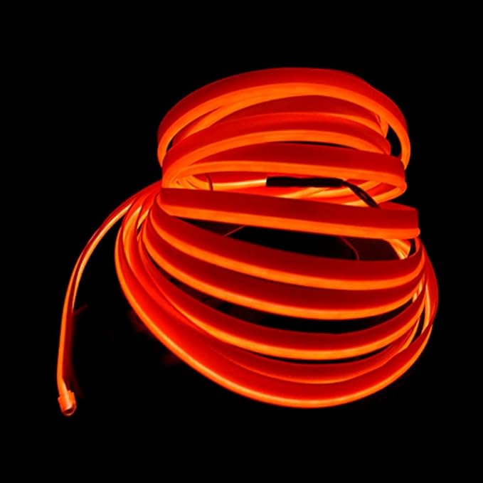 MaxLax El Wire Orange Interior Car LED Strip Lights, 10m neon Wire 12V with Fuse Protection for Automotive Car Interior Decoration with 6mm Sewing Edge