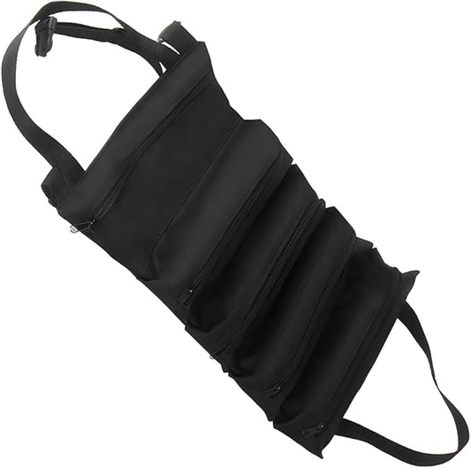 YoRise Car Seat Organizer, Oxford Cloth Roll Up Tool Bag With 5 Zipper Pockets, Hanging Back Seat Car Organizer, Portable Waterproof Vehicle Storage Accessories for Cars, Trucks, SUVs (Black)