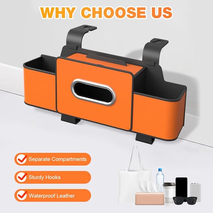 Back Seat Car Organizer,3 in 1 Car Backseat Storage Box with Cup Holder,Tissue Box,Trash Bin&Hooks,Multifunctional Waterproof Storage for Hold Phones Snacks Drinks Handbags (2, White)