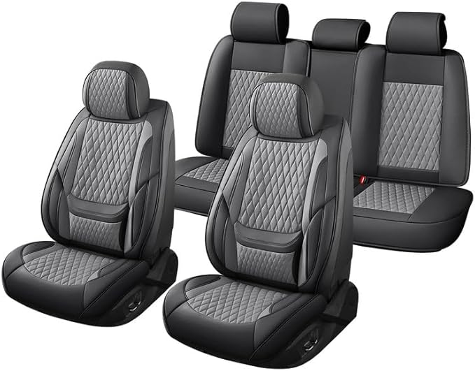 Car Seat Covers Full Set Custom Fit for Ford Bronco Sport 2021-2026 - Premium Faux Leather with Lumbar Support | Breathable, Waterproof, Anti-Slip, Durable (Black&Gray,Full Set)