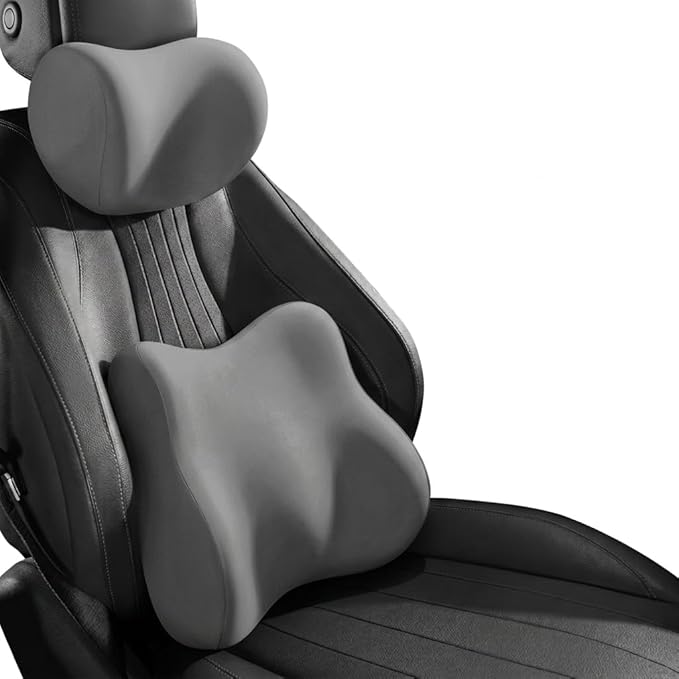 Car Headrest Pillow & Lumbar for Audi A4 2005 2006 2007 2008 2009 2010, Car Seat Neck Pillow Back Support, Breathable All-Season Automotive Seat Cushions, 2PCS,B Gray