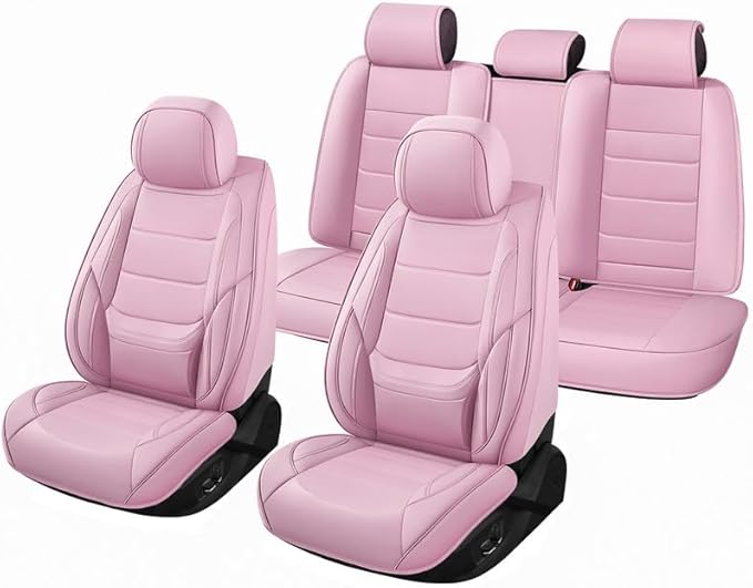 Car Seat Covers Full Set Custom Fit for Ford Taurus 1999-2018 - Premium Faux Leather with Lumbar Support, Breathable, Waterproof, Anti-Slip, Durable, Easy to Install (Pink, Full Set)