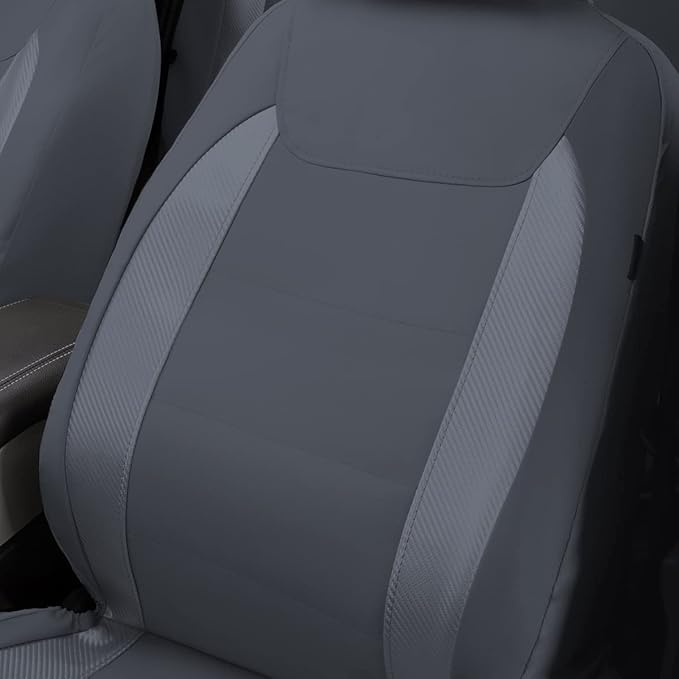 Flying Banner car seat Covers Protects Water Proof Faux Leather Carbon Fiber Front and Rear Bench Split 40/60 50/50 60/40(Gray Gray, Full Set - 8PCS)