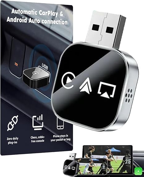 Wireless Carplay Adapter to Play TV on Car Screen 3 in 1 USB A/C Android Auto Bluetooth Video Box Screen Mirror iOS Phone Wired to Wireless Screen Mirroring Car Play Accessories for iPhone