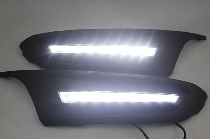 iJDMTOY Xenon White LED Daytime Running Lights Compatible With Volkswagen: 2011-2014 MK6 Jetta, OEM Fit DRL Bezel Assembly Powered by (9) High Power LED Lights Each Lamp