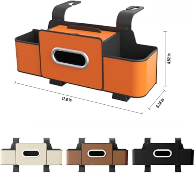 Car Organizers and Storage Box, Multifunctional Car Organizer and Storage Box Back Seat, 3-in-1 Holder Tissue Dispenser, Phone Stand for Snacks, Drinks, Bag Hook, Keep Tidy & Organized (Orange)