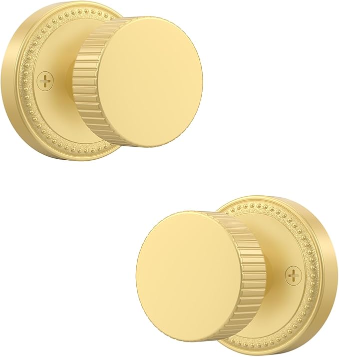Asidrama 2 Pack Brushed Gold Dummy Door Knob, Non-Turning Decorative Door Lever with Door Knobs for Closet, French Double Doors, Pantry & Interior Push/Pull Use