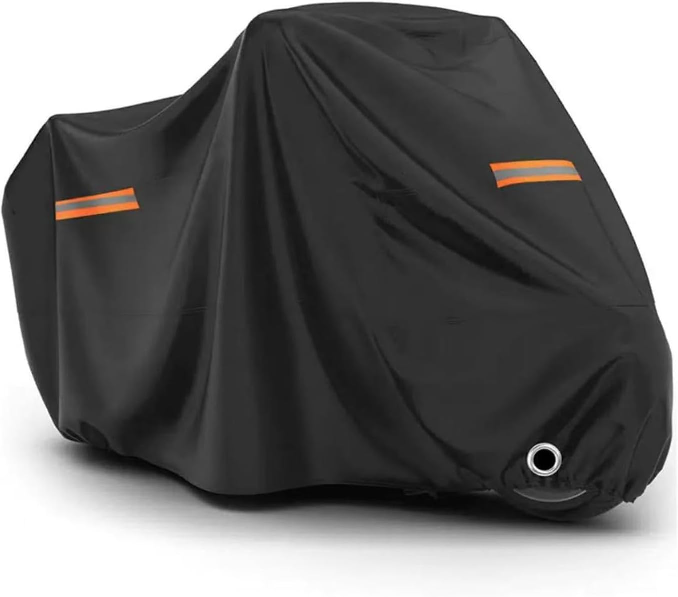 Motorcycle Cover, 210D Oxford Cloth, with Reflective Stripes, Waterproof Outdoor Protection, All-Weather Universal car Cover, with Lock Holes and Storage Bag. (All Black, 104")