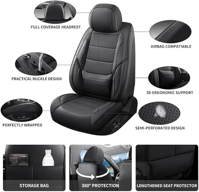 Car Seat Covers Custom Fit for Chevrolet/Chevy Bolt 2016-2026, Premium Faux Leather Waterproof Car Seat Protectors with Lumbar Support, Breathable Anti-Slip Easy to Install(Black,Full Set)
