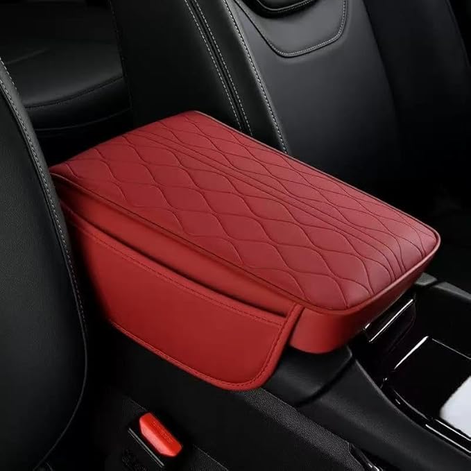 Center Console Armrest Cover Compatible with GMC Sierra1500/2500/3500 2019 2020 2021 2022 2023 2024 Leather Car Armrest Cushion Pad Protector Black Interior Accessories,Red