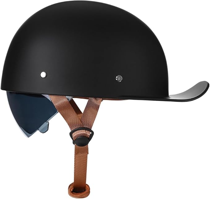 Vintage Retro Open Face Motorcycle Helmet Baseball Cap Half Helmets with Pull-Down Lens for Men Women Moped Cap Jet Scooter Street Cruiser - DOT Certified (Matte Black,Medium)