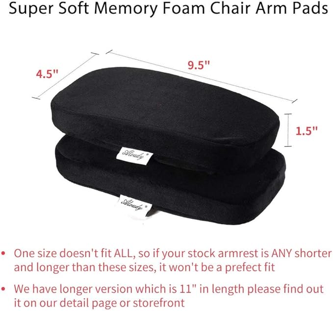 Aloudy Ergonomic Memory Foam Office Chair Armrest Pads, Comfy Gaming Chair Arm Rest Covers for Elbows and Forearms Pressure Relief(Set of 2), Stretch Fit, Black
