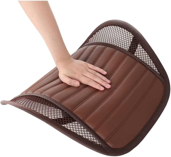 Leather Lumbar Support Seat Cushion with Mesh Breathable Car Seat for Lower Back Pain, Ergonomic Backrest for Office Chairs Car(Beige)