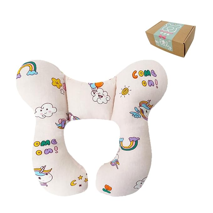 Baby Neck Pillows, Comfortable Baby Travel Head Neck Support Pillow for Car Seat Stroller Pushchair, Soft PP Cotton Travel Pillow for 0-2 Years Old Toddler Infant Newborn, Rainbow