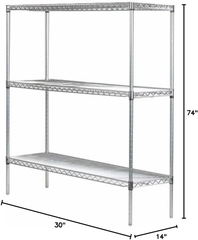 Omega 14" Deep x 30" Wide x 74" High 3 Tier Chrome Starter Shelving Unit