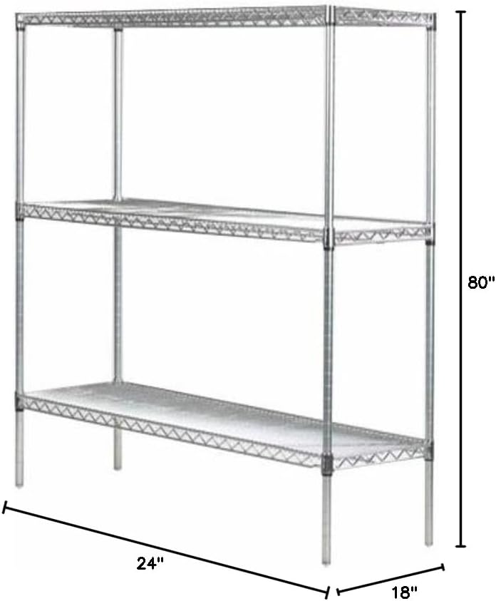 Omega 18" Deep x 24" Wide x 80" High 3 Tier Chrome Starter Shelving Unit