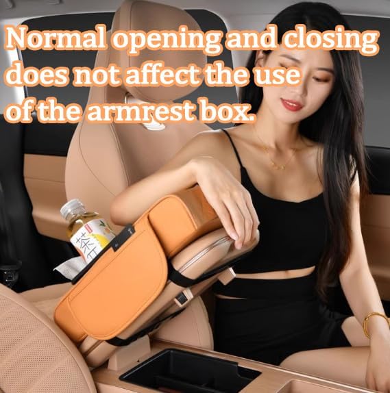Multifunctional Pu Leather Car Armrest Box Mat, 5-In-1Multifunctional Car Armrest Cushion, Car Arm Rest Cover Pad, Center Console Organizer with Cup Holder, Tissue Box & Phone Slot (Coffee)