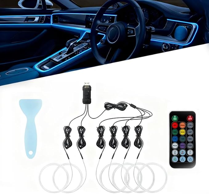 Car LED Lights Interior for Dodge Dart 2013–2016, 6 in 1 Ambient Lighting Kit with Remote Control, Car USB LED Strip Lights with Sync to Music, for Cars Trucks SUVs, 8m