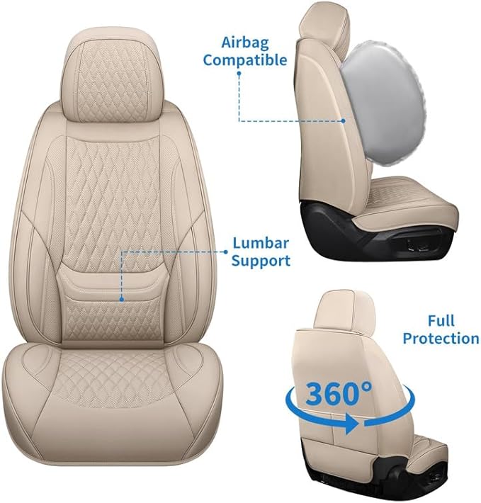 Car Seat Covers Full Set Custom Fit for Buick Verano 2012-2017 - Premium Faux Leather with Lumbar Support | Breathable, Waterproof, Anti-Slip, Durable (Beige,Full Set)