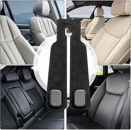 Car Seat Headrest Hooks for Purses and Bags - Premium Leather Double Hook Hanger with Metal Construction, Universal Purse Holder for Car Organization, Fits Most Vehicles (Black, 4-Pack)