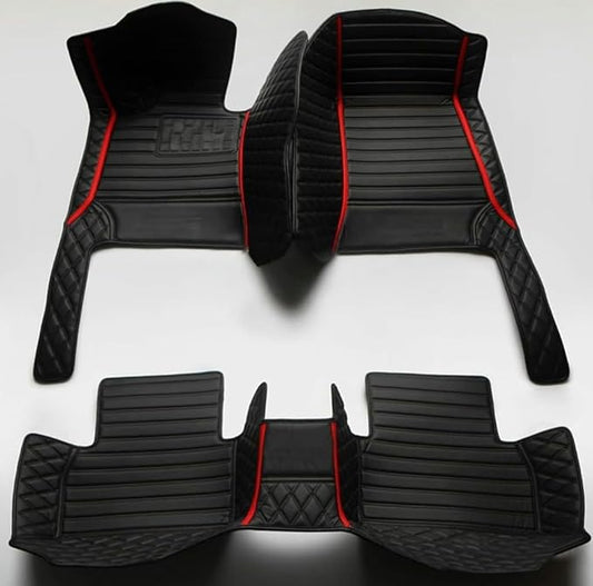 Yaruicar Custom Personalized Floor Mats for Cars Luxury Full Coverage All Car Floor Mats Anti-Slip Leather Car Mat Set Trucks & SUVs Trucks Automotive Floor Mats Liners (3D-Black Red)
