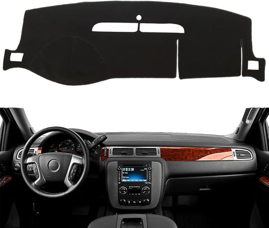 Dash Cover Mat Fit for 2007-2014 Chevy Tahoe Avalanche Suburban GMC Yukon/2007-2013 Silverado LTZ GMC Sierra SLT,Dashboard Cover Carpet Pad w/o Dash Speaker (Black)