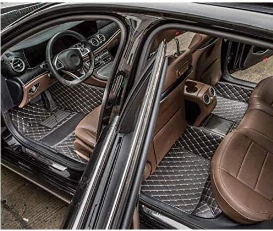 Custom Car Floor Mat Compatible with 97% Car Models Luxury Leather All Weather Waterproof Anti-Skid Full Coverage Car Mats (Black Blue)