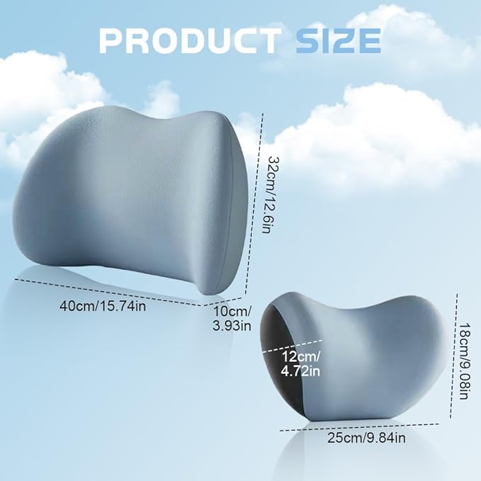 2025 New Car Headrest & Lumbar Support Cushion, Ergonomic Car Seat Headrest Neck Rest Cushion Lumbar Support Pillow Memory Foam & Breathable Removable Cover for Neck Back Pain Relief (Gray)