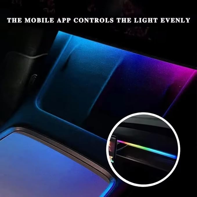 Interior Neon Lights for Tesla Model Y/3, Dreamcolor Acrylic Interior Car LED Strip Light for Tesla, Dynamic Chasing Music Sync Neon Ambient Lighting Kits for Tesla Model Y/3 (2 Strip Set B)