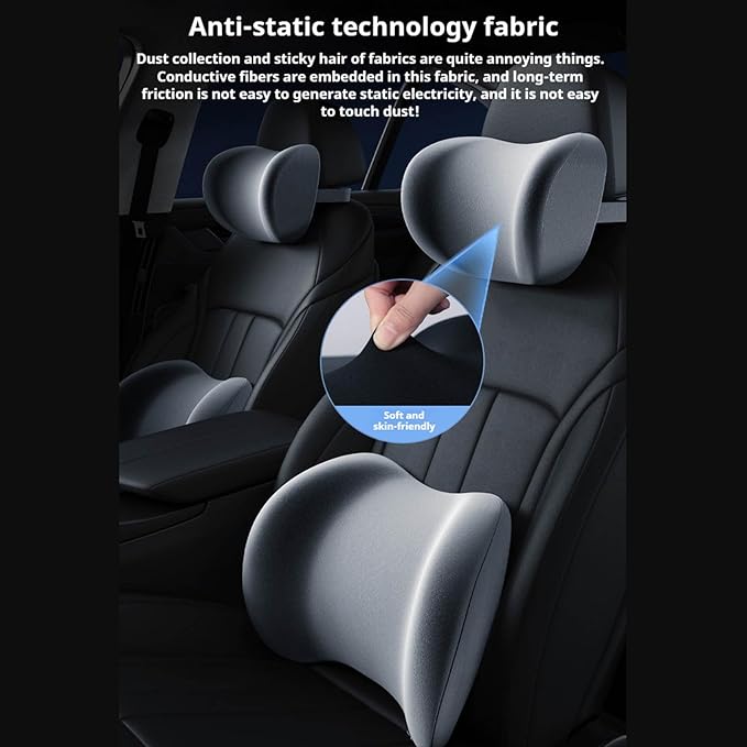 Car Headrest & Lumbar Support Cushion, Ergonomic Car Seat Headrest & Lumbar Cushion with Adjustable Strap for Neck Back Pain Relief, Memory Foam & Breathable Car Head Lumbar Rest Set (Coffee)
