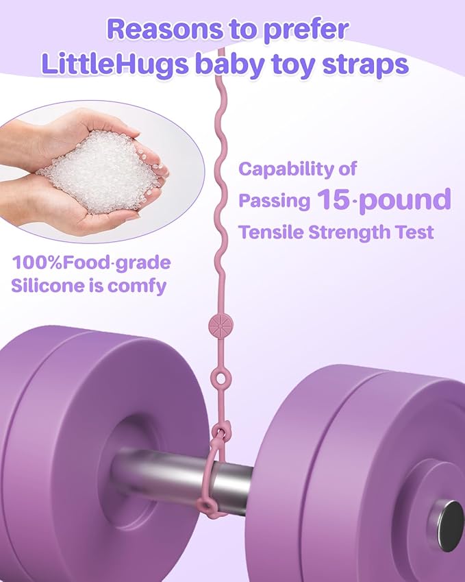LittleHugs 3pcs Adjustable Toy Strap Holder - Silicone Baby Tether Pacifier Clip - Travel Essential Leash for Stroller, High Chair, Car Seat