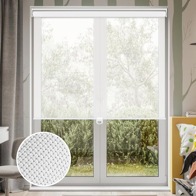 LUCKUP Light Filtering Roller Shades for Windows, Cordless Semi Sheer Solar Blinds with 5% Openness Free-Stop Window Shades for Home & Office, White 38" W x 72" L