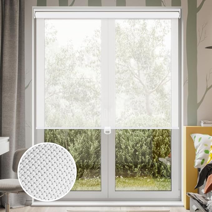 LUCKUP Light Filtering Roller Shades for Windows, Cordless Semi Sheer Solar Blinds with 5% Openness Free-Stop Window Shades for Home & Office, White 33" W x 72" L