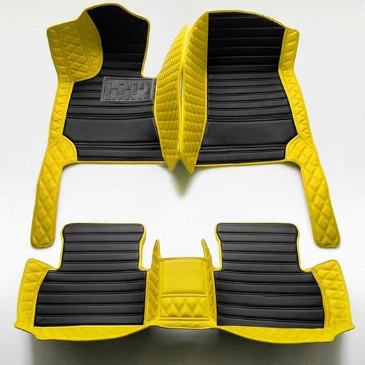 Custom Making Car Floor Mats Protection Pads for 99% Sedan/Coupe/Hatchback/SUV/Pickup Men Women Car Floor Mats Coverage Pads Anti-Slip Leather Floor Lining (Yellow+Black Stripe)
