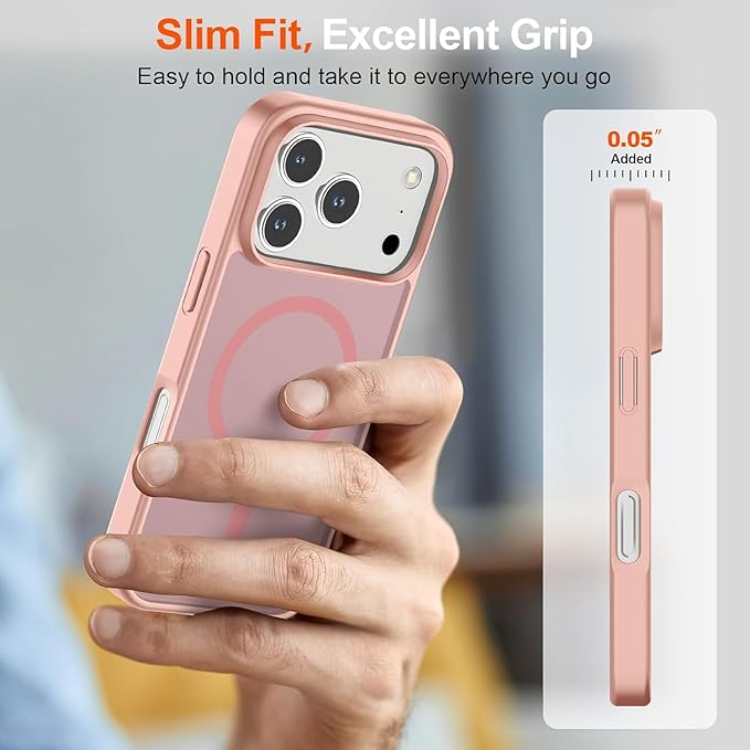 SUPFINE Magnetic for iPhone 17 Pro Case (Compatible with MagSafe)(Military Grade Drop Protection) Translucent Matte Shockproof with Anti-Fingerprint Phone Cover,Pink