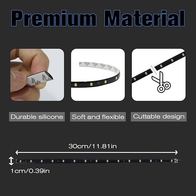Green LED Strip Lights for Car BaishenglinMotor 12-Pack DC12V Waterproof 30CM/11.8"/1FT 5050 15-SMD LED Strip Underbody Light for Car Motorcycles Golf Cart Decoration Interior Exterior Strip Lights