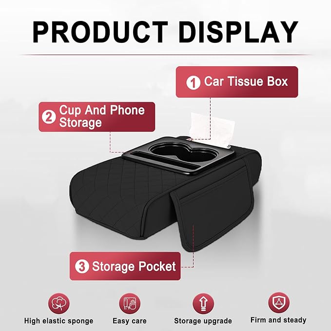 Car Armrest Storage Box for Nissan Hardbody (D21) 1986–1997, Center Console Organizer with Side Pocket, Ergonomic Memory Foam Armrest Cushion, Car Elbow Support Pad,E Beige