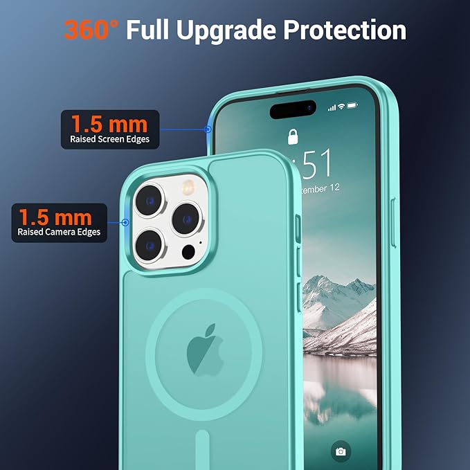 SUPFINE Magnetic for iPhone 14 Pro Max Case (Compatible with MagSafe) (Military Grade Drop Protection) Translucent Matte Shockproof Phone Cover,Blue Green