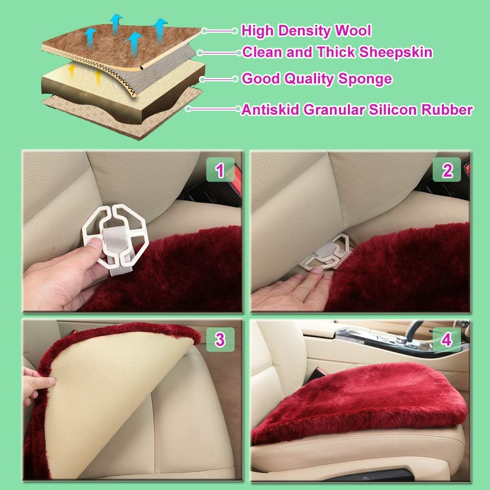 Fluffy Genuine Australia Sheepskin Car Seat Cover for Auto Interior Accessories with Soft Fuzzy Wool Eco-Friendly Natural Fur Non-Slip (Honey Beige, Back)