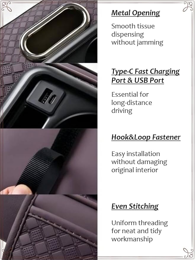2026 Enhanced Car Center Console Armrest Cushion with USB& Type-C Charging, PU Leather Console Pad with Cup Holders, Storage& Tissue Outlet for Most Vehicles (Flat Version, Orange)